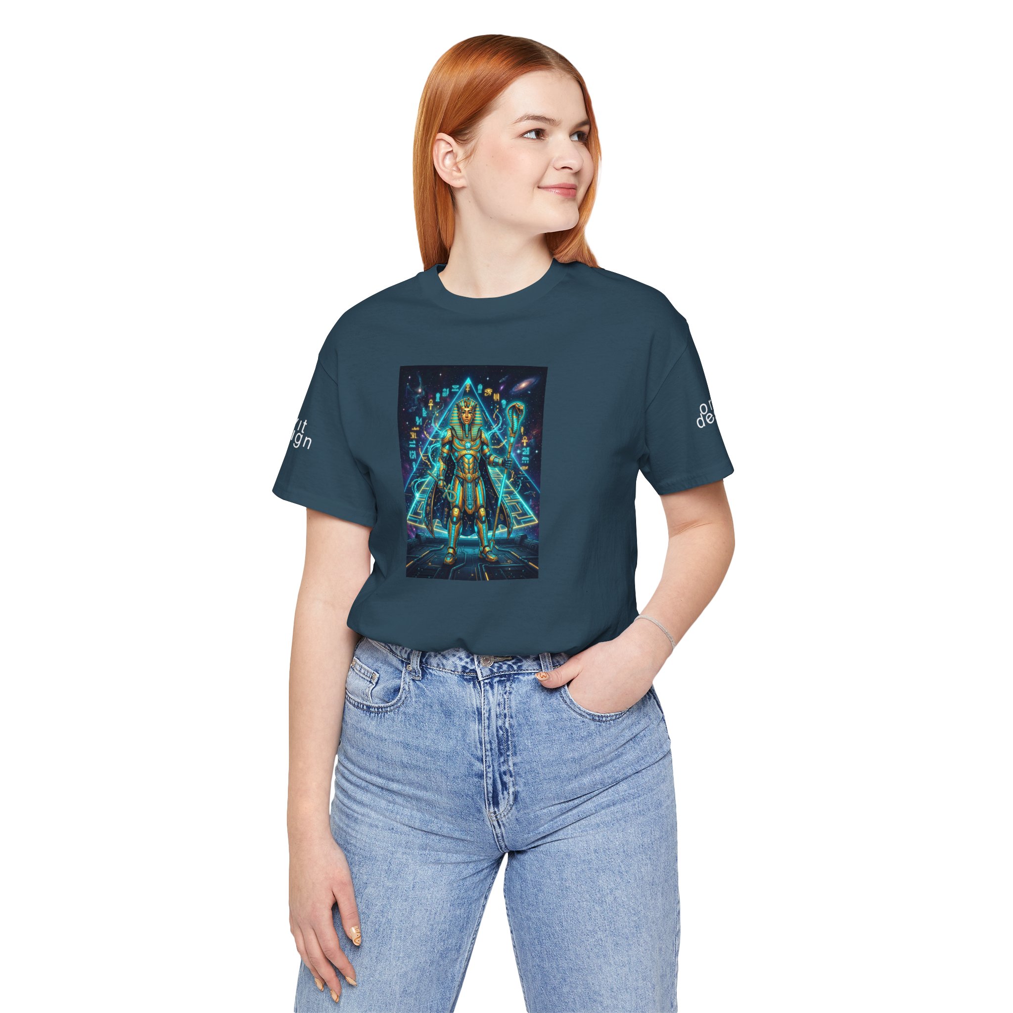 Egyptian Cyber Knight T-Shirt — Pharaoh Guardian Neon Sci‑Fi Unisex Tee
