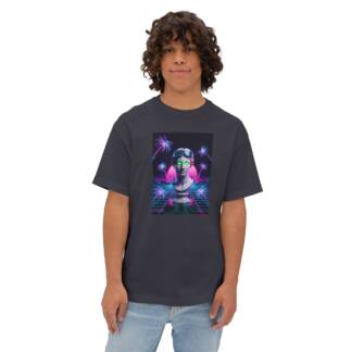 Oversized Retro Vaporwave Bust Tee — Neon Palm Sunset Graphic T-Shirt