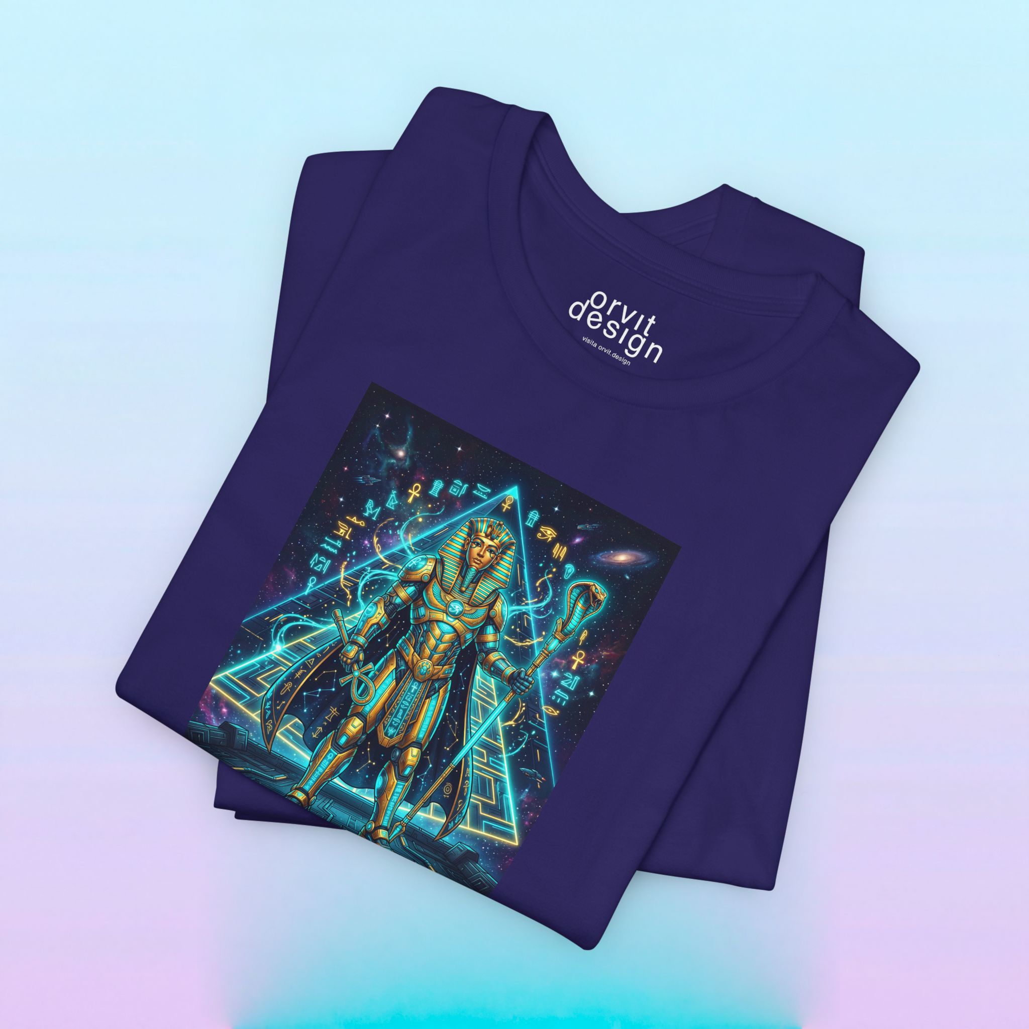 Egyptian Cyber Knight T-Shirt — Pharaoh Guardian Neon Sci‑Fi Unisex Tee - Image 18