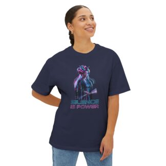 Oversized Cyberpunk Reader Unisex T-Shirt — "Silence Is Power" Neon Aesthetic