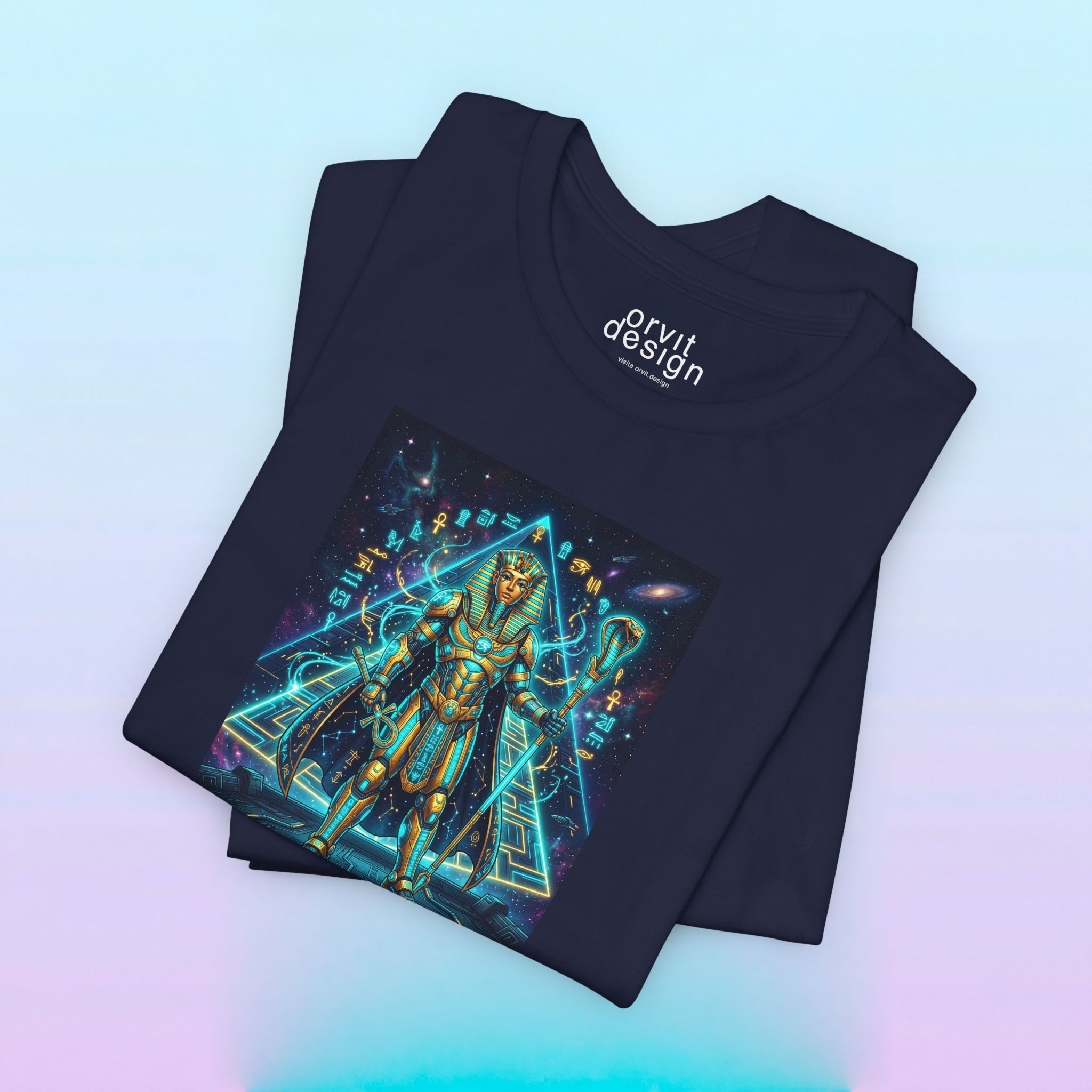 Egyptian Cyber Knight T-Shirt — Pharaoh Guardian Neon Sci‑Fi Unisex Tee - Image 26