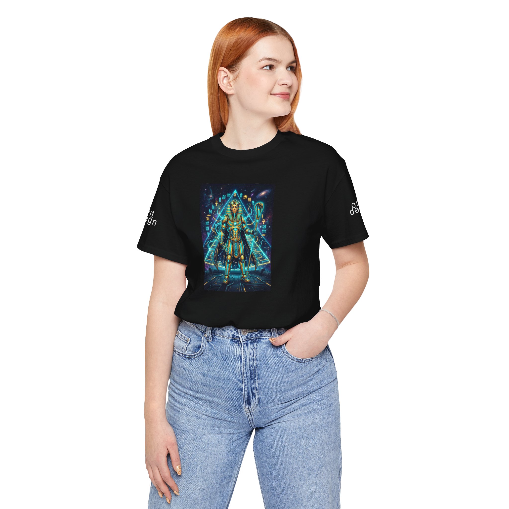 Egyptian Cyber Knight T-Shirt — Pharaoh Guardian Neon Sci‑Fi Unisex Tee - Image 16