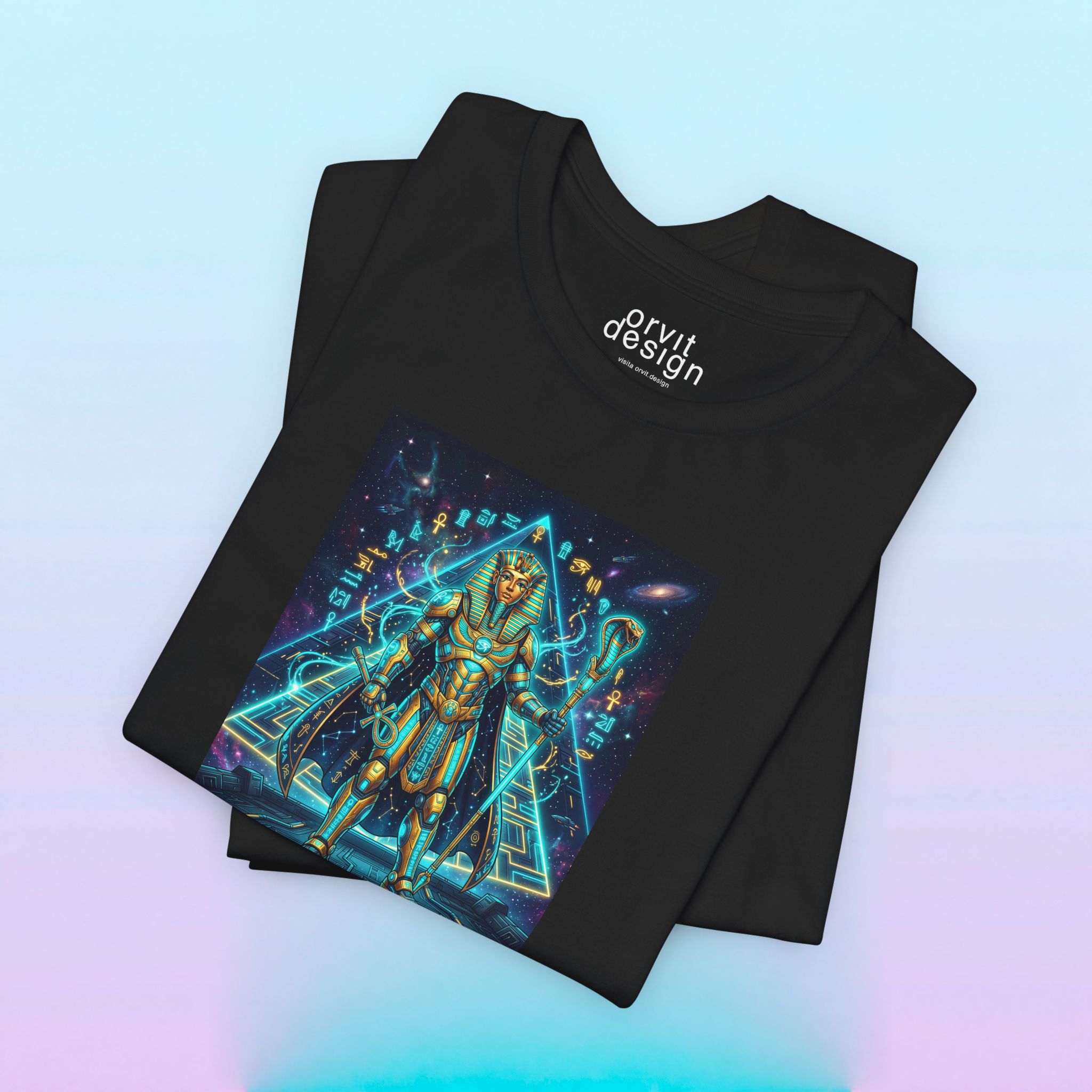 Egyptian Cyber Knight T-Shirt — Pharaoh Guardian Neon Sci‑Fi Unisex Tee - Image 10