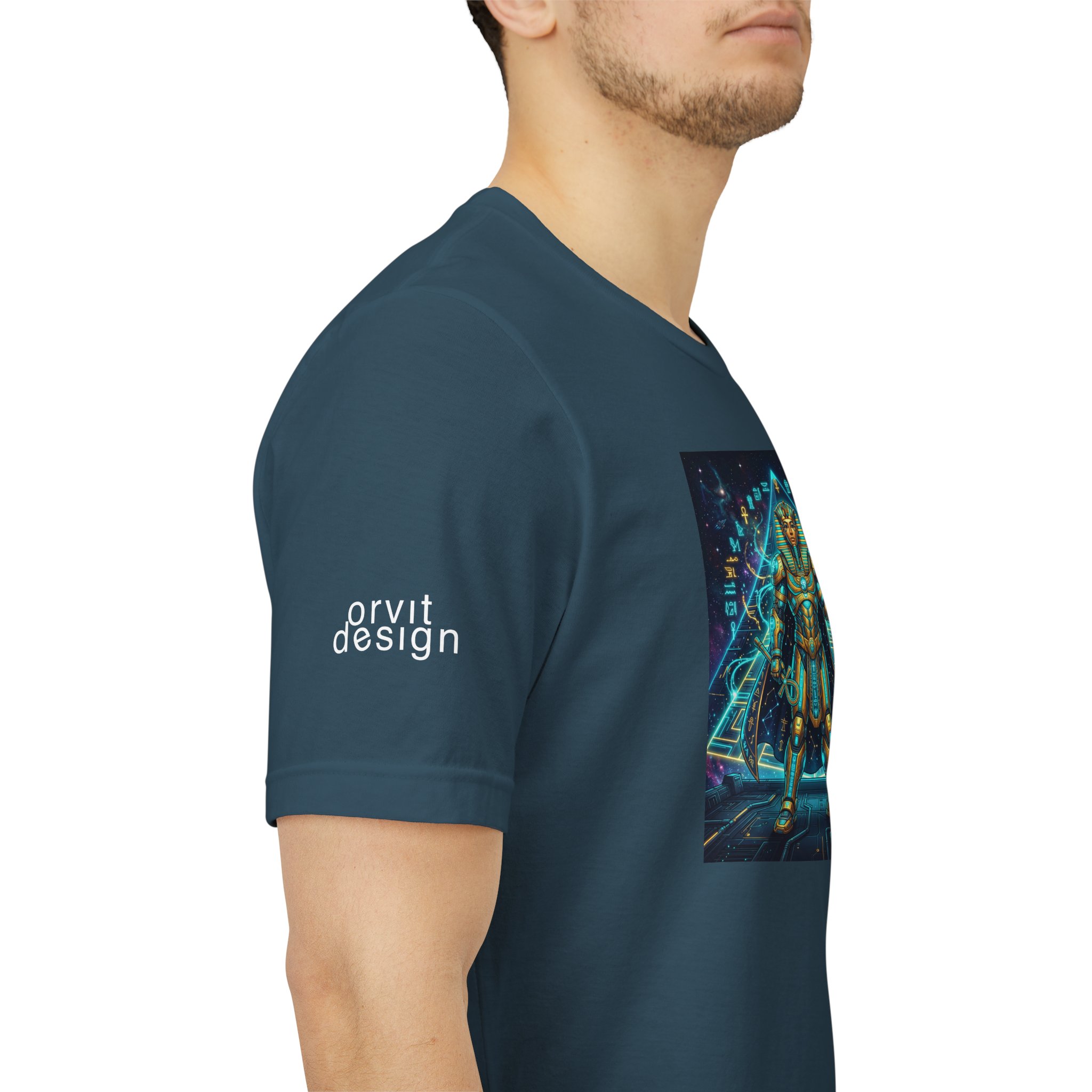 Egyptian Cyber Knight T-Shirt — Pharaoh Guardian Neon Sci‑Fi Unisex Tee - Image 6