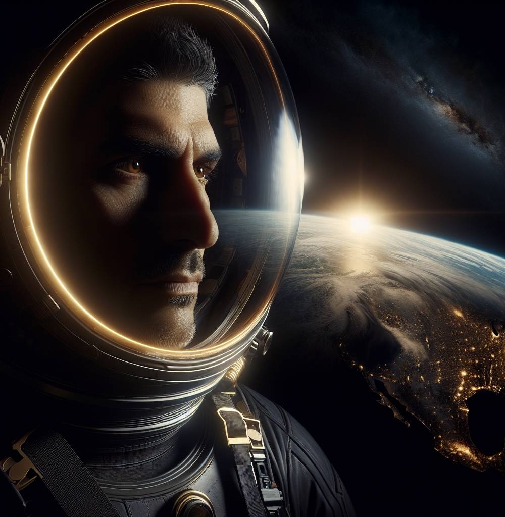 Un astronauta solo mira el planeta tierra en órbita en el espacio exterior