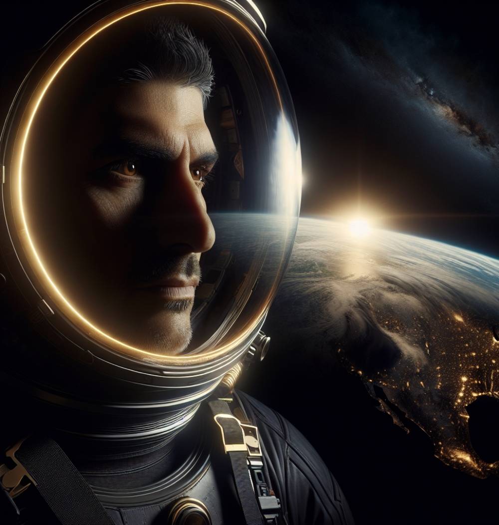 Un astronauta solo mira el planeta tierra en órbita en el espacio exterior